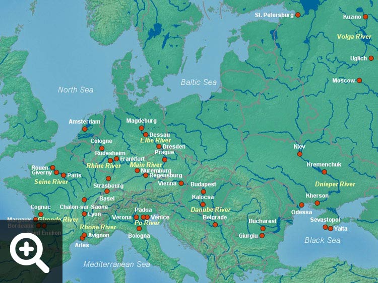 map of europe rivers and cities